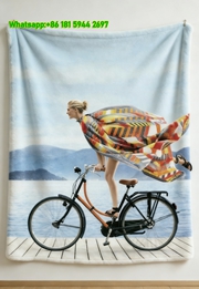 Hermes Vintage Cyclist Print Flannel Throw Blanket IMG_5152